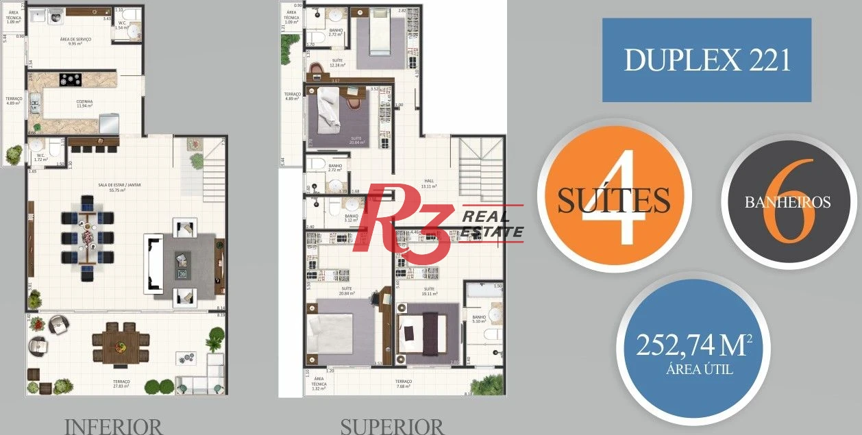 Apartamento Duplex com 4 dormitórios à venda, 252 m² - Canto do Forte - Praia Grande/SP