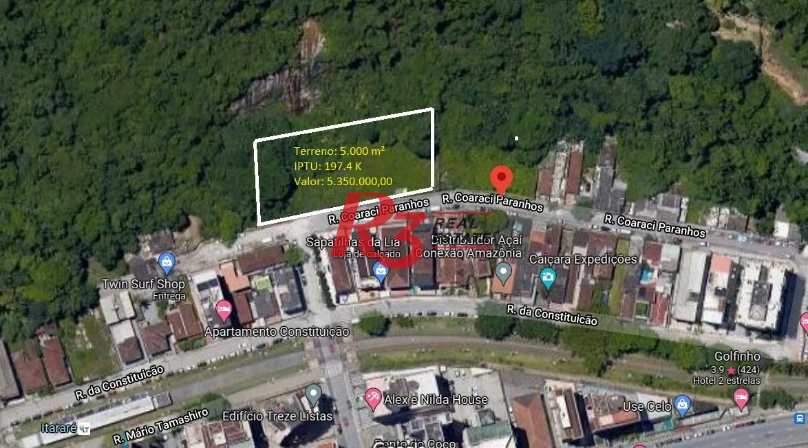 Terreno à venda, 5000 m² por R$ 5.350.000 - Itararé - São Vicente -SP
