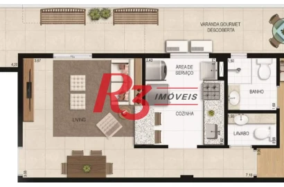 Apartamento Garden com 1 dormitório à venda, 70 m² por R$ 690.000,00 - Boqueirão - Santos/SP