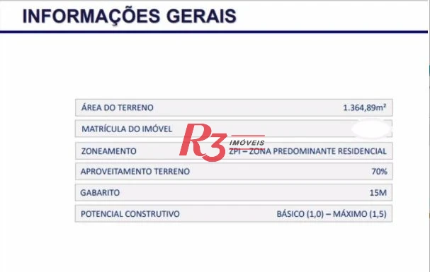 Terreno à venda, 1364 m² por R$ 13.650.000,00 - José Menino - Santos/SP