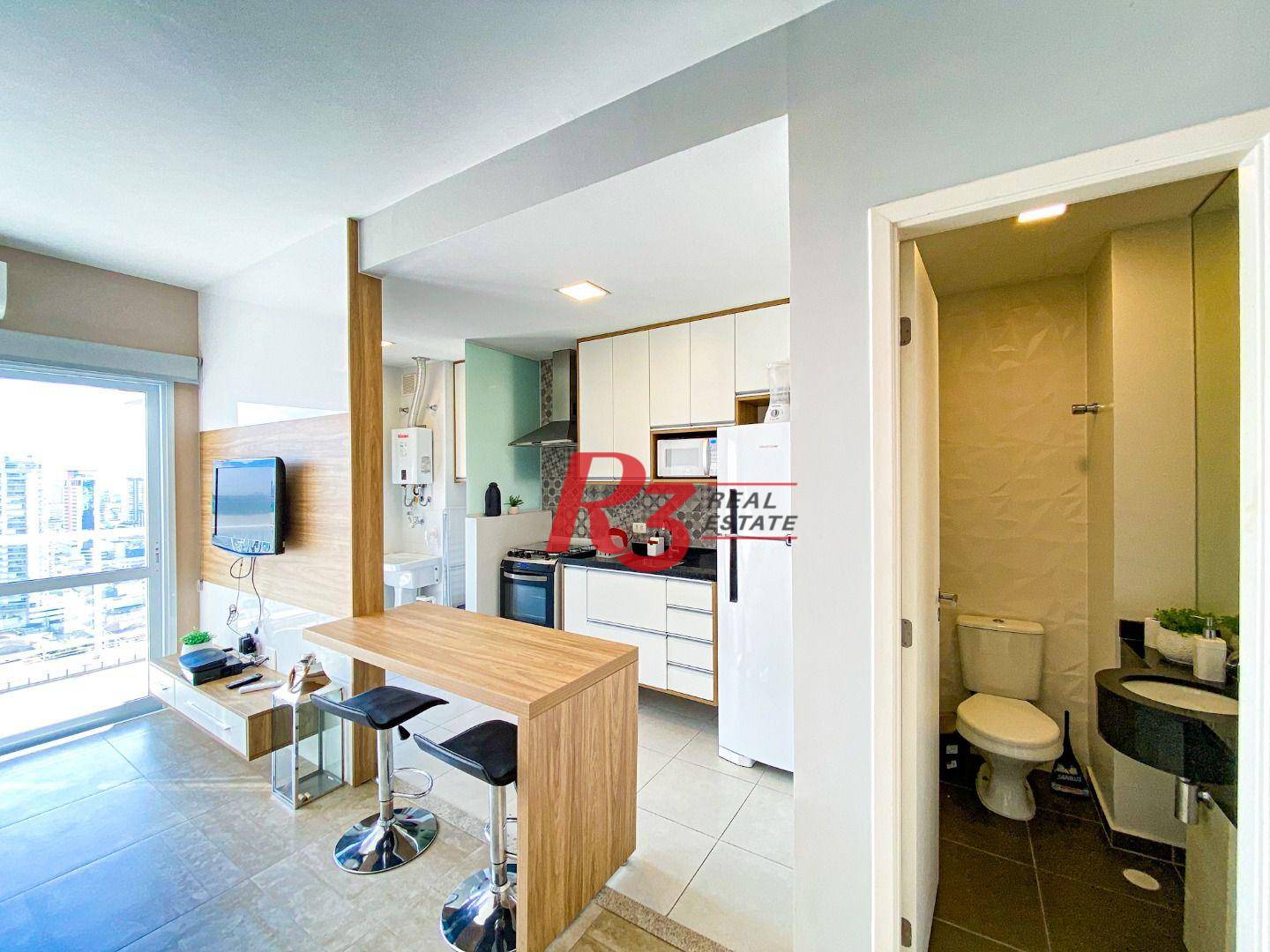 Apartamento Duplex com 1 dormitório para alugar, 60 m² por R$ 6.320,00/mês - Gonzaga - Santos/SP