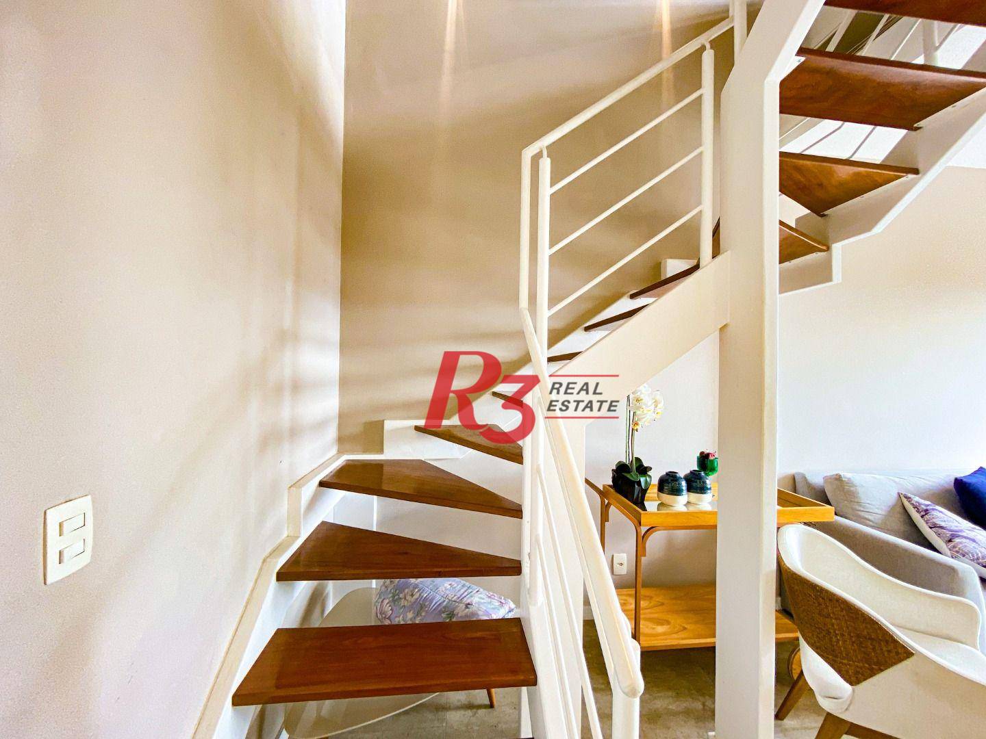 Apartamento Duplex com 1 dormitório para alugar, 60 m² por R$ 6.320,00/mês - Gonzaga - Santos/SP