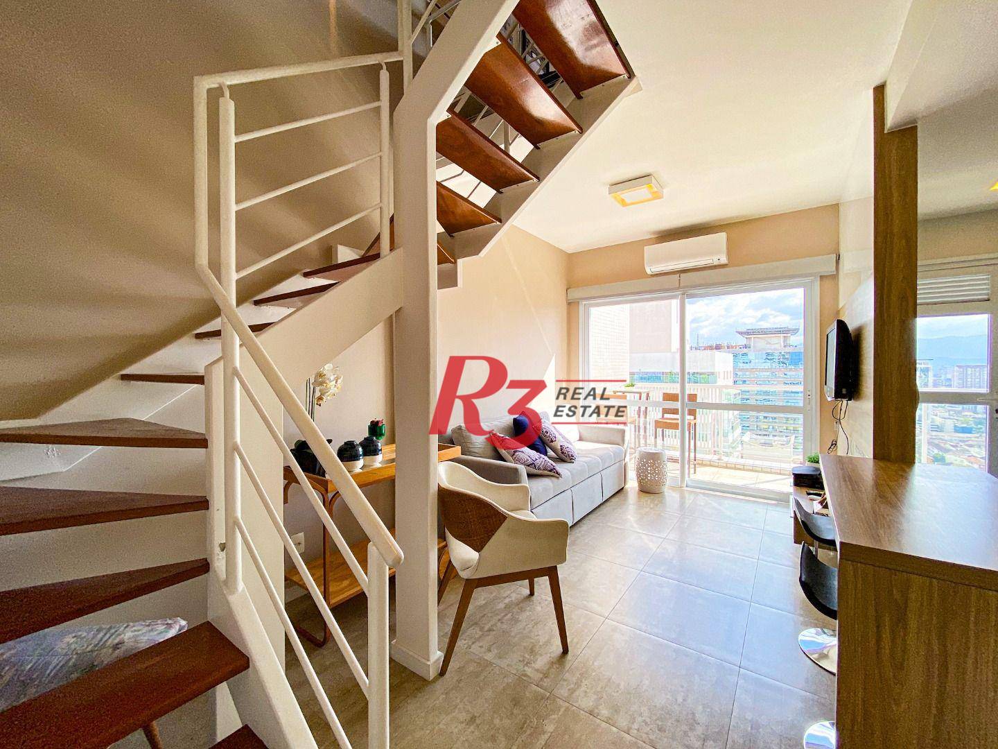 Apartamento Duplex com 1 dormitório para alugar, 60 m² por R$ 6.320,00/mês - Gonzaga - Santos/SP