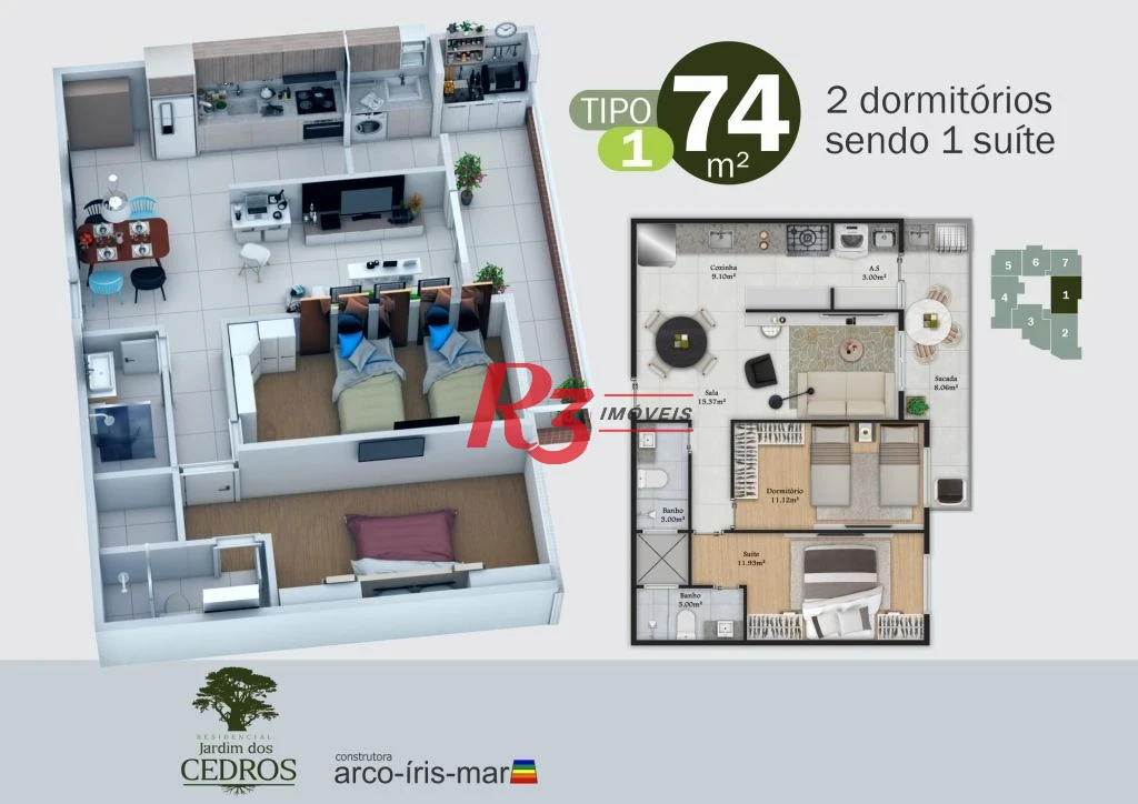 Apartamento com 2 dormitórios à venda, 74 m² por R$ 552.767,00 - Jardim Real - Praia Grande/SP