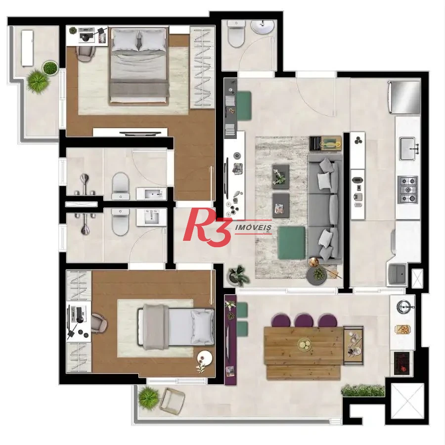 Apartamento com 2 dormitórios à venda, 83 m² por R$ 1.214.500,00 - Boqueirão - Santos/SP