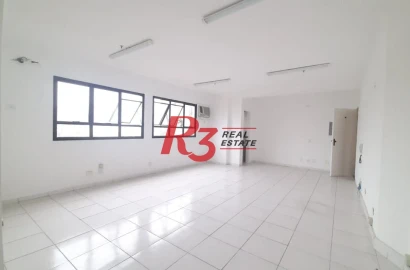 Sala comercial para locação, 46 m², 1 vaga, no Gonzaga, Santos SP.