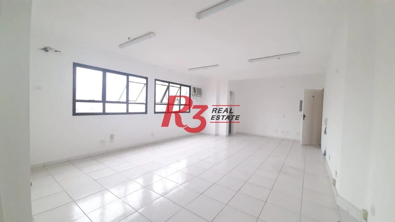 Sala comercial para locação, 46 m², 1 vaga, no Gonzaga, Santos SP.