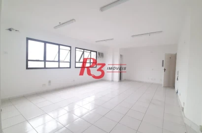 Sala comercial para locação, 46 m², 1 vaga, no Gonzaga, Santos SP.