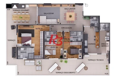 Apartamento Garden à venda, 146 m² por R$ 2.477.942,82 - Aparecida - Santos/SP