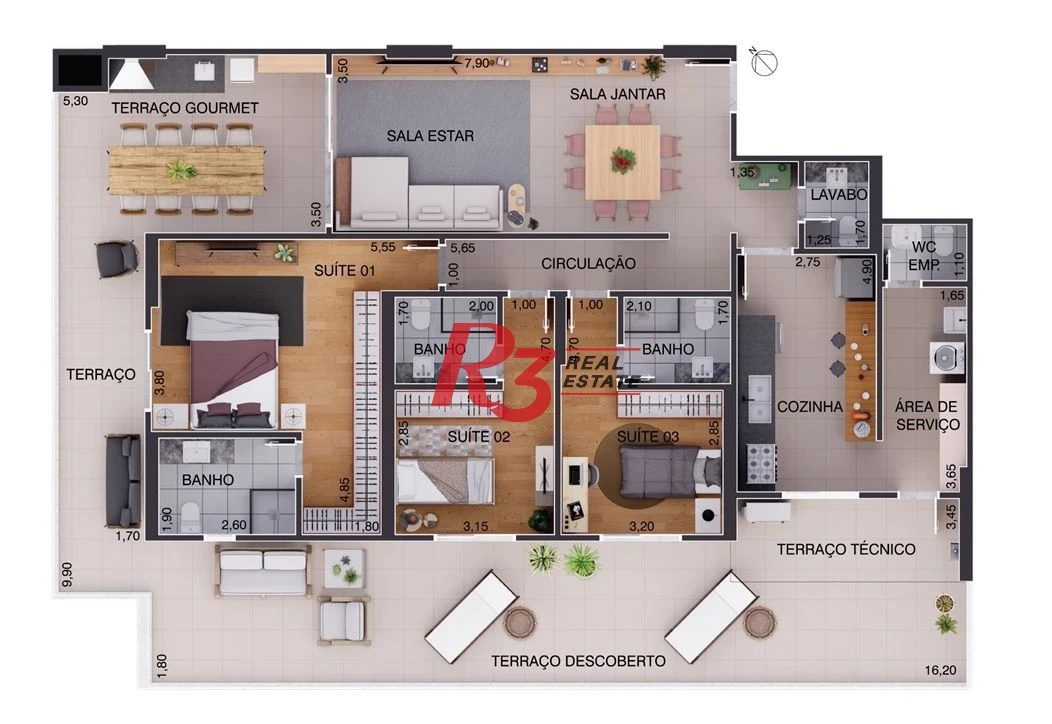 Apartamento Garden à venda, 146 m² por R$ 2.477.942,82 - Aparecida - Santos/SP