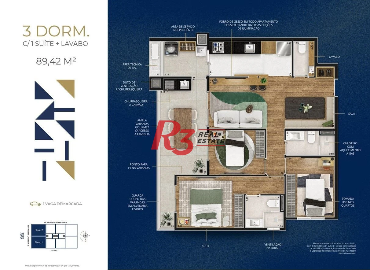 Apartamento com 3 dormitórios à venda, 89 m² por R$ 882.456,31 - Marapé - Santos/SP