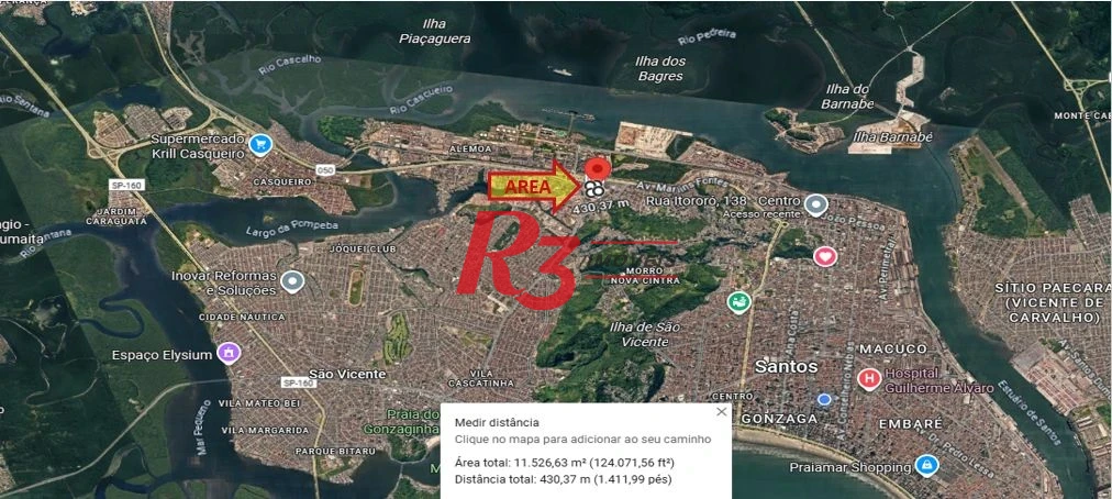 Terreno à venda, 11116 m² por R$ 79.000.000,00 - Chico de Paula - Santos/SP