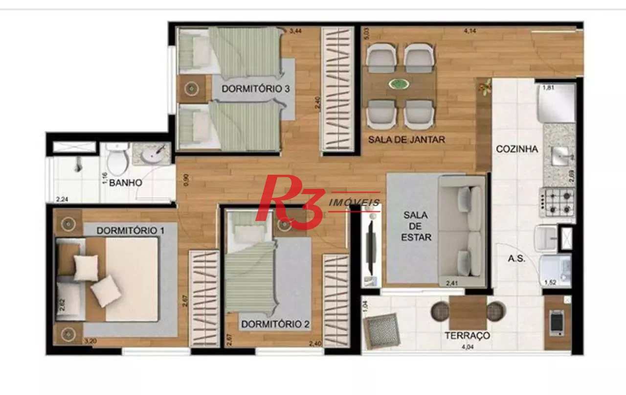 Apartamento com 3 dormitórios à venda, 65 m² por R$ 383.000,00 - Morro de Nova Cintra - Santos/SP
