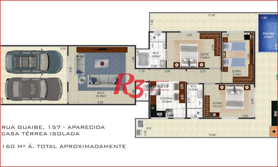 Casa Sobreposta baixa com 3 dormitórios c suite com suite, 94 m² - Aparecida