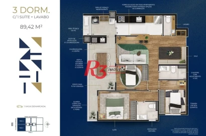 Apartamento com 3 dormitórios à venda, 89 m² por R$ 1.220.000,00 - Marapé - Santos/SP