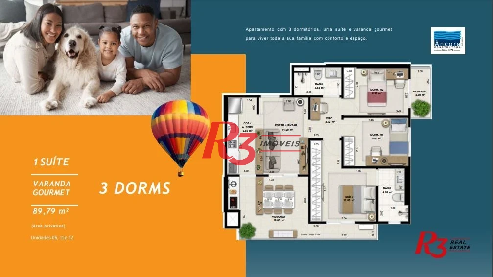 Apartamento com 3 dormitórios à venda, 89 m² por R$ 1.116.000,00 - Encruzilhada - Santos/SP