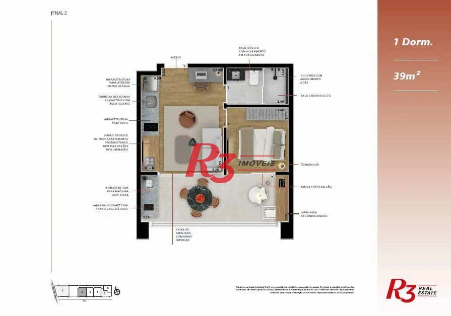Studio à venda, 39 m² por R$ 625.000,00 - Boqueirão - Santos/SP