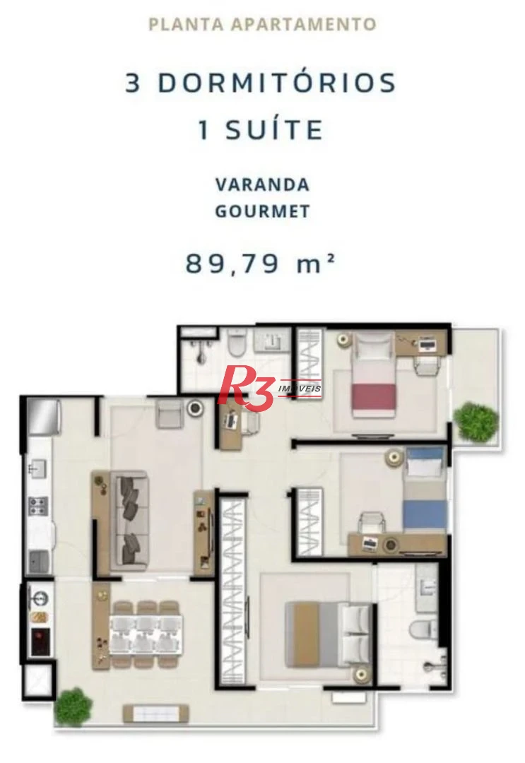 Apartamento à venda, 89 m² por R$ 1.560.000,00 - Encruzilhada - Santos/SP