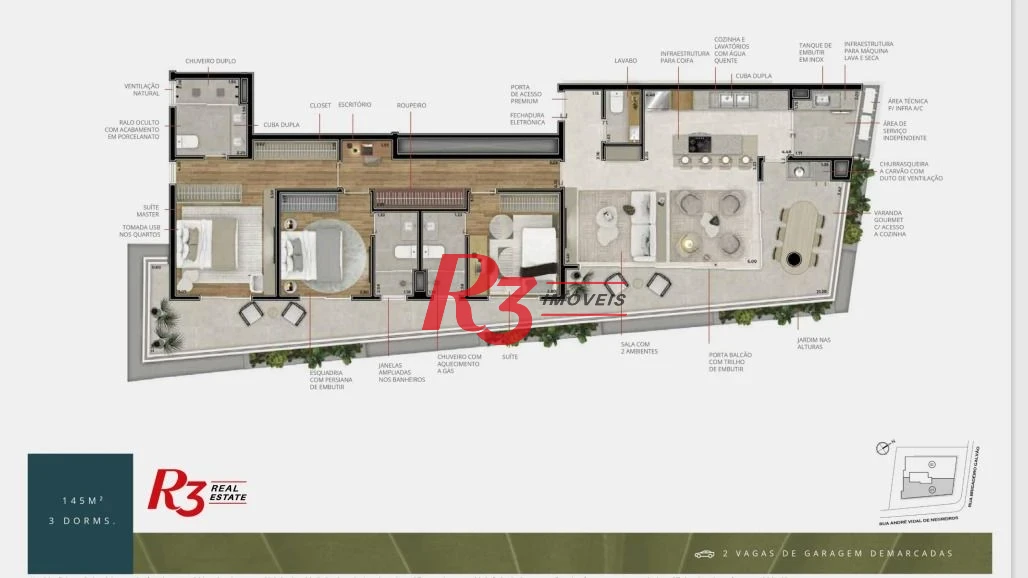 Casa suspensa com 3 suites à venda,  - Ponta da Praia - Santos/SP