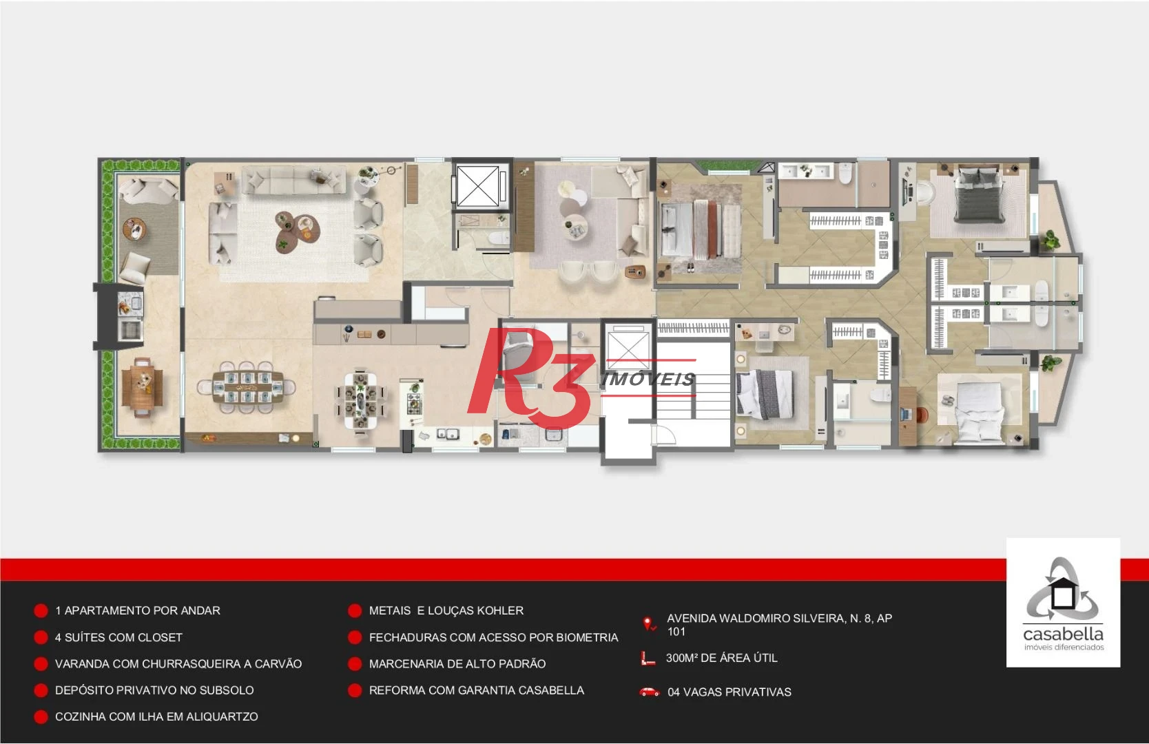 Apartamento com 4 dormitórios à venda, 300 m² por R$ 4.090.000,00 - Boqueirão - Santos/SP