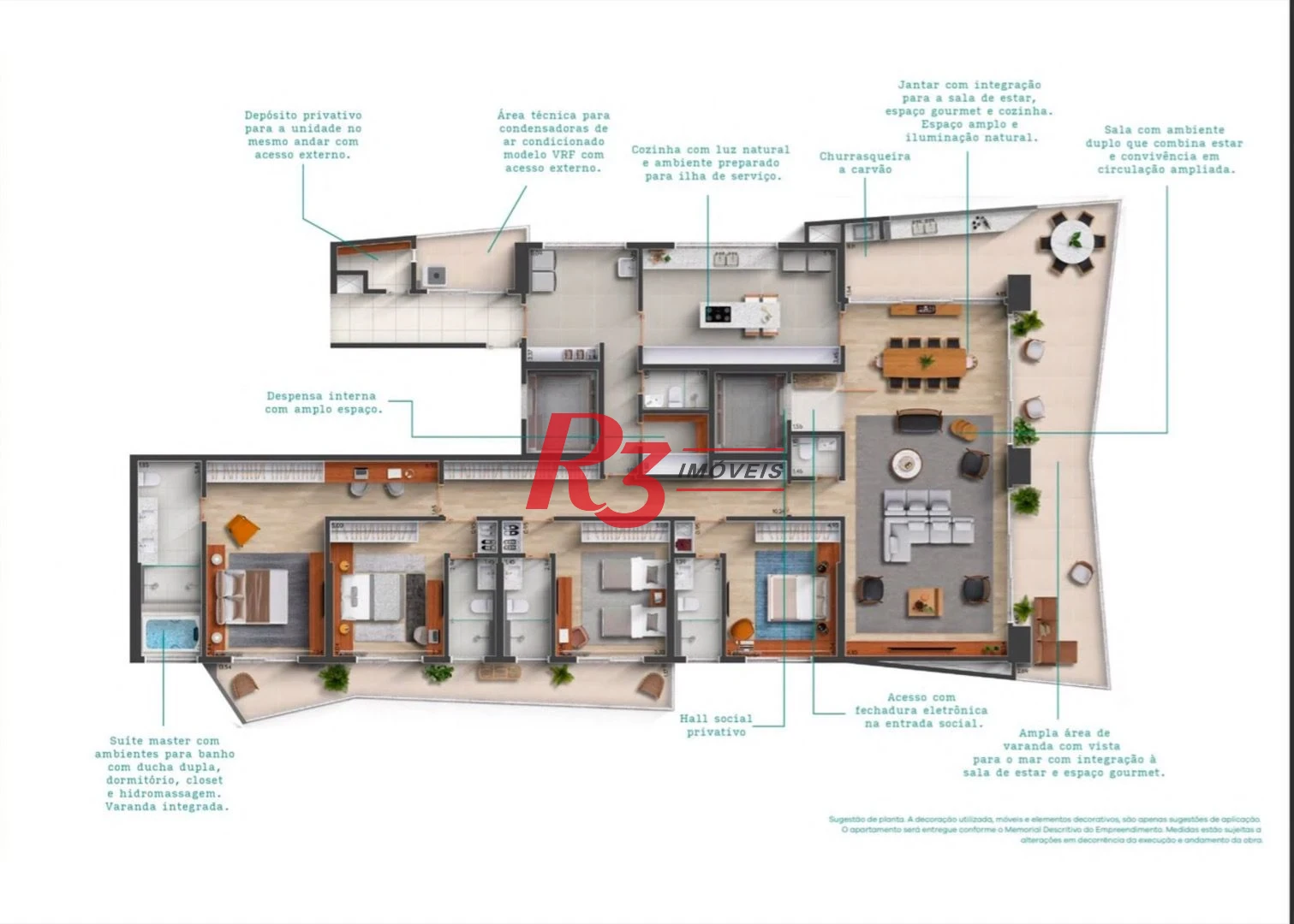 Apartamento com 4 suítes de frente para o mar no Gonzaga em Santos à venda, 315 m² por R$ 5.900.000 - Gonzaga - Santos/SP