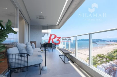 Apartamento com 3 suítes de frente para a praia no Gonzaga à venda, 224 m² por R$ 4.340.000  - Santos/SP