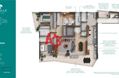 Apartamento com 3 suítes de frente para a praia do Gonzaga à venda, 224 m² por R$ 3.570.000 - Santos/SP