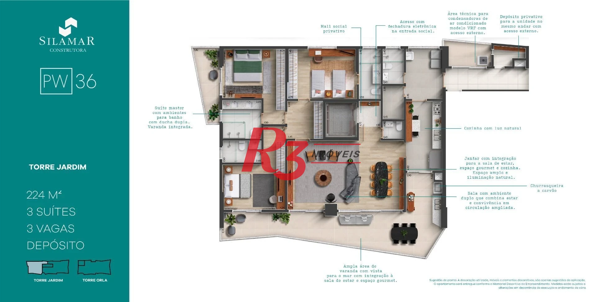 Apartamento com 3 suítes de frente para a praia do Gonzaga à venda, 224 m² por R$ 3.570.000 - Santos/SP