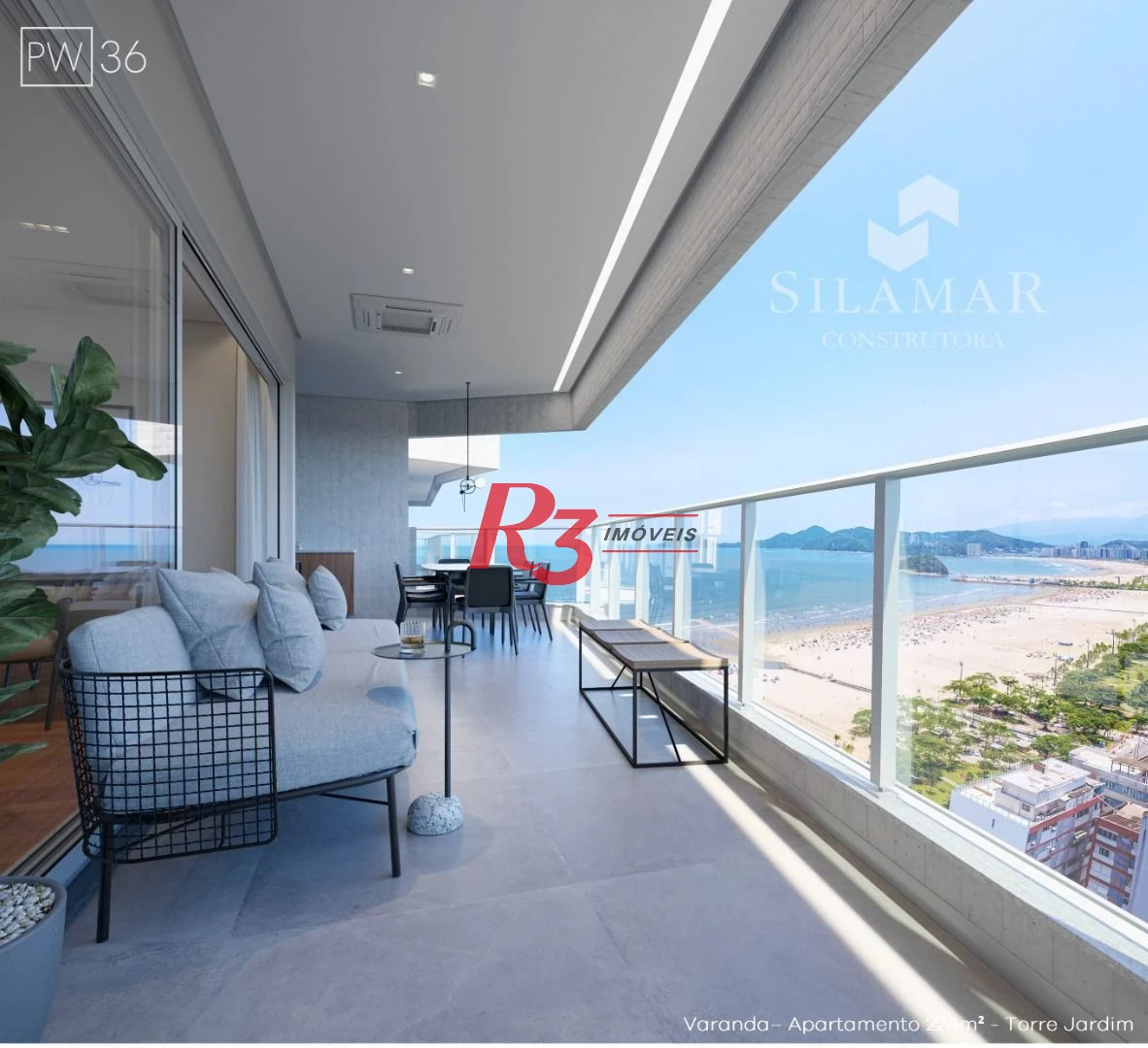 Apartamento com 3 suítes de frente para a praia do Gonzaga à venda, 224 m² por R$ 3.570.000 - Santos/SP