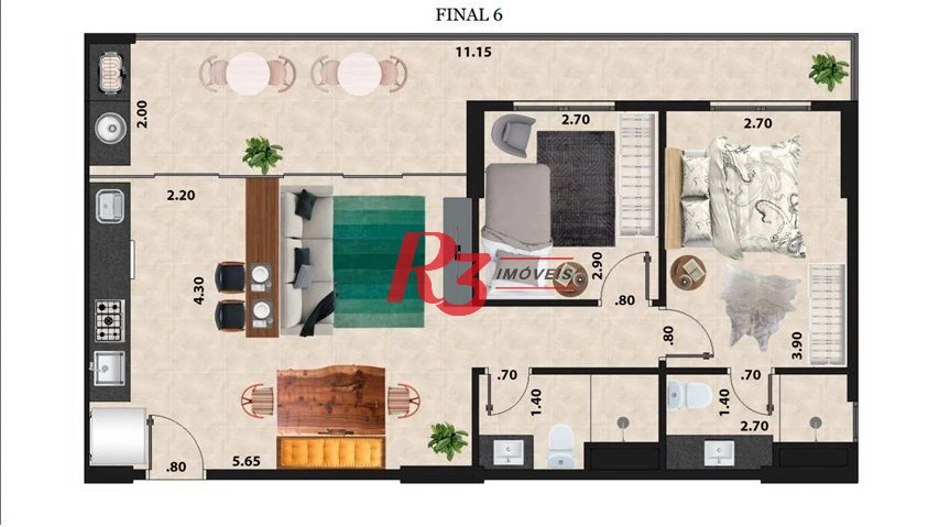 Apartamento com 2 dormitórios à venda, 75 m² por R$ 1.100.000,00 - José Menino - Santos/SP