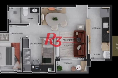 Apartamento com 2 dormitórios à venda, 43 m² por R$ 350.000 - Macuco - Santos/SP