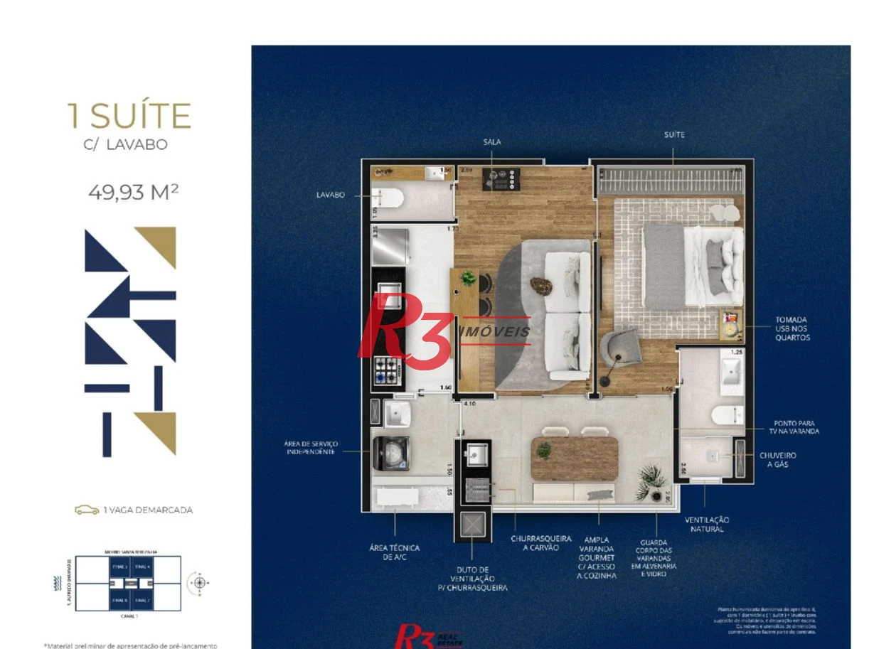 Apartamento à venda, 49 m² por R$ 530.000,00 - Marapé - Santos/SP