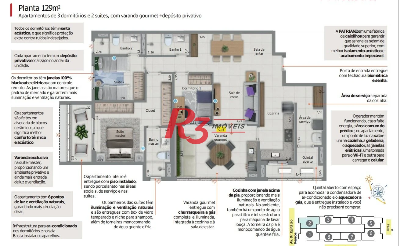 Apartamento com 3 dormitórios à venda, 129 m² por R$ 1.838.000,00 - Embaré - Santos/SP