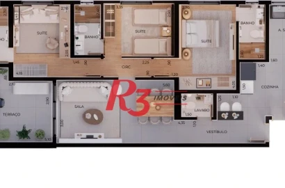 Apartamento com 3 dormitórios à venda, 124 m² por R$ 1.622.303 - Boqueirão - Santos/SP