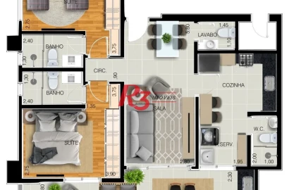 Apartamento com 2 dormitórios à venda, 97 m² por R$ 1.334.140 - Embaré - Santos/SP