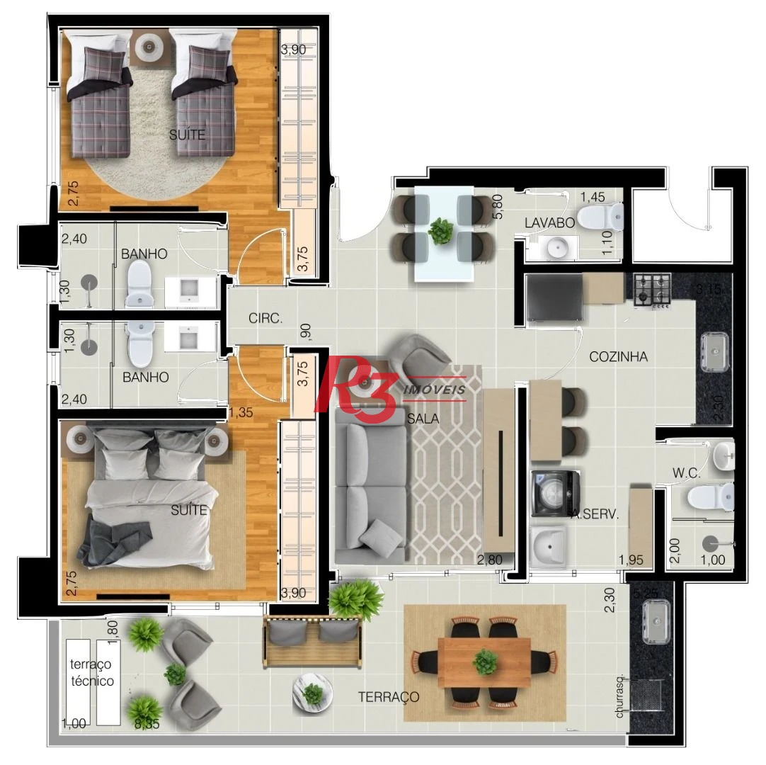 Apartamento com 2 dormitórios à venda, 97 m² por R$ 1.365.437,13 - Embaré - Santos/SP