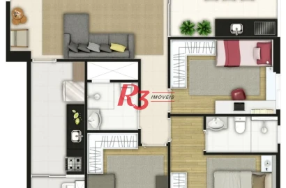Apartamento com 3 dormitórios à venda, 78 m² por R$ 973.000 - Boqueirão - Santos/SP