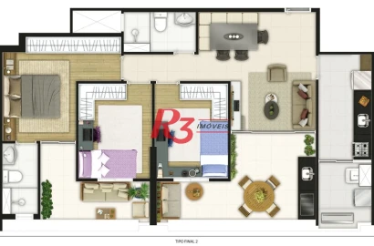 Apartamento com 3 dormitórios à venda, 90 m² por R$ 1.135.000,00 - Boqueirão - Santos/SP