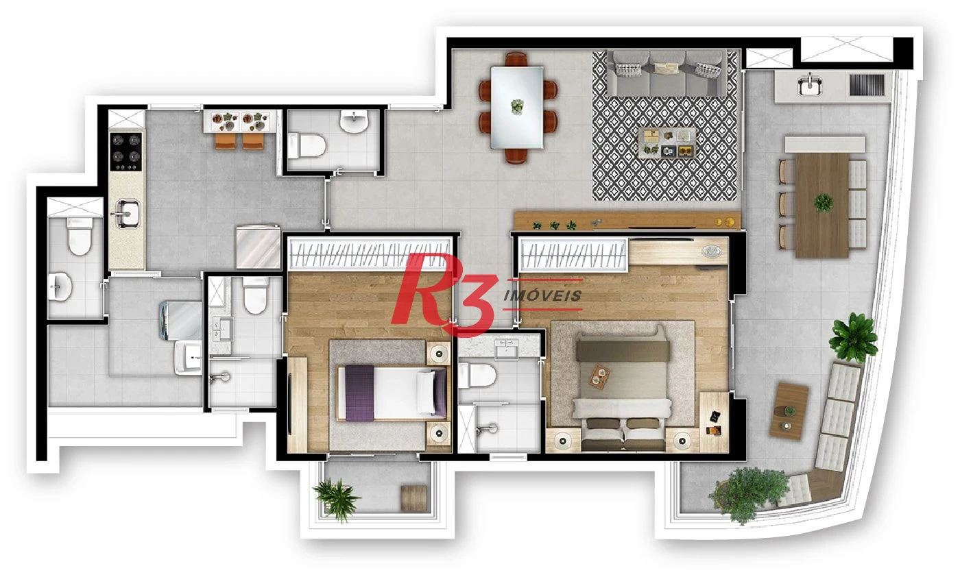 Apartamento à venda, 91 m² por R$ 1.280.229,37 - Boqueirão - Santos/SP