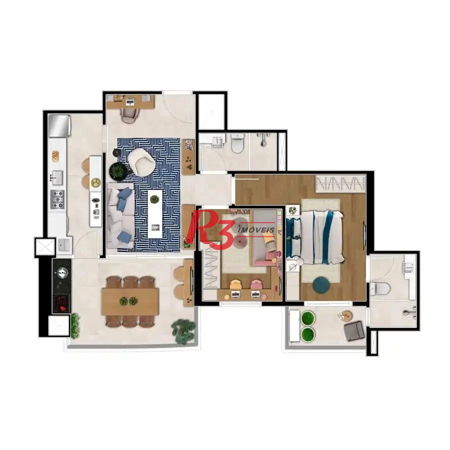 Apartamento com 2 dormitórios à venda, 82 m² por R$ 1.087.800,00 - Aparecida - Santos/SP