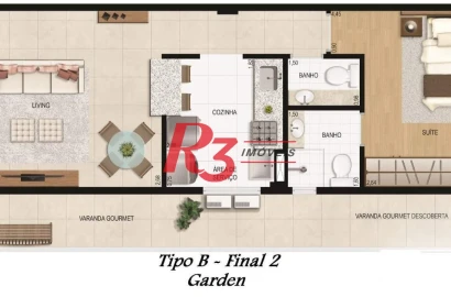 Apartamento Garden com 1 dormitório à venda, 58 m² por R$ 740.000,00 - Boqueirão - Santos/SP
