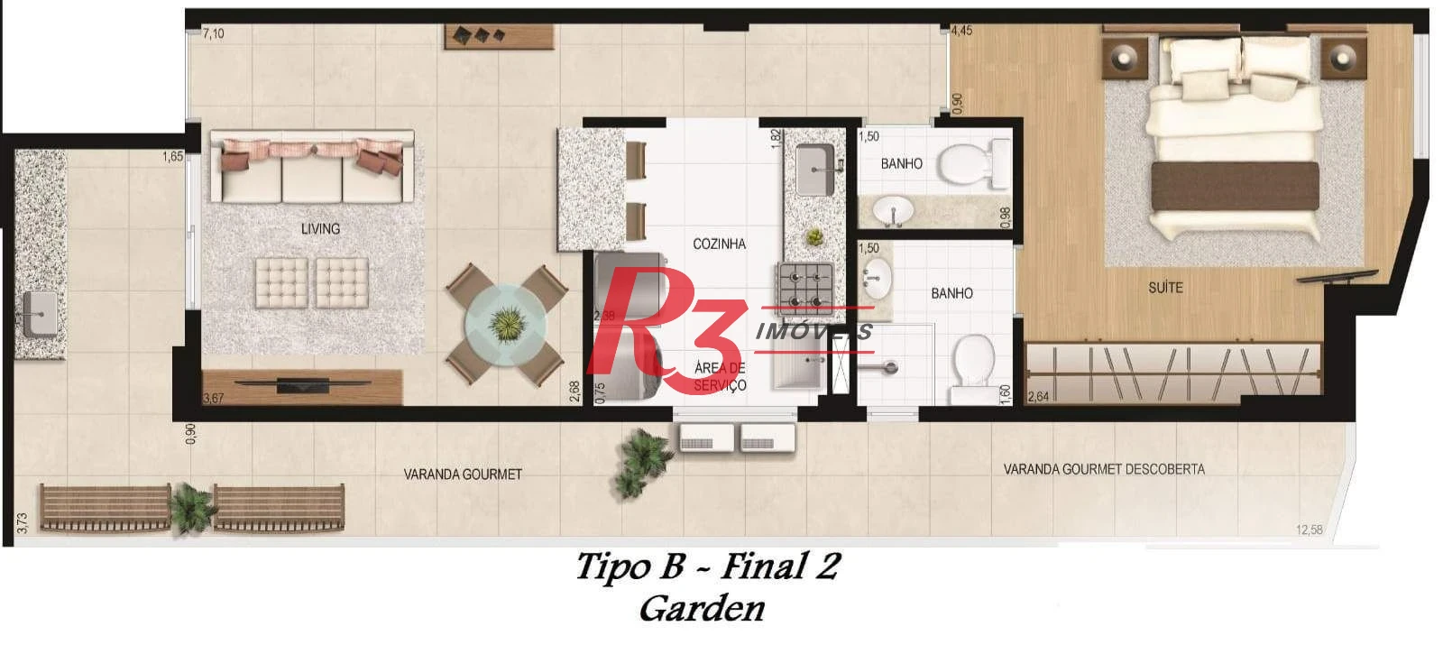 Apartamento Garden com 1 dormitório à venda, 58 m² por R$ 740.000,00 - Boqueirão - Santos/SP