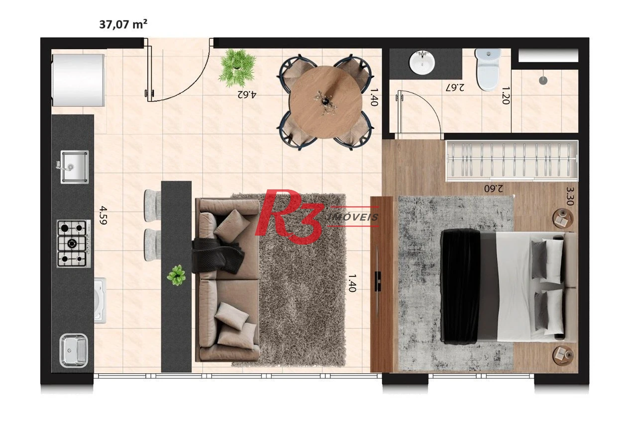 Apartamento à venda, 37 m² por R$ 388.000,00 - Macuco - Santos/SP