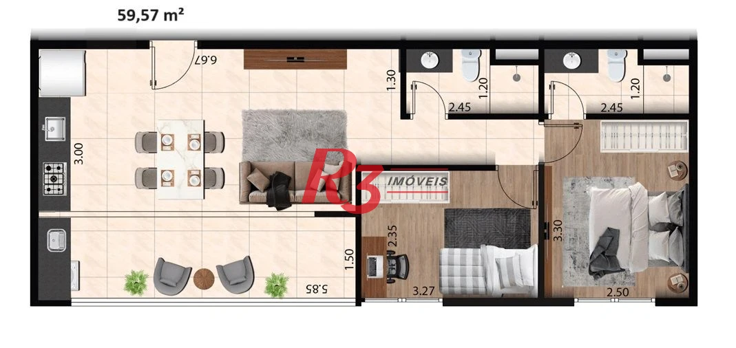 Apartamento à venda, 59 m² por R$ 508.000,00 - Macuco - Santos/SP