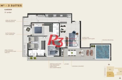 Apartamento Garden à venda, 135 m² por R$ 1.759.217,34 - Boqueirão - Santos/SP