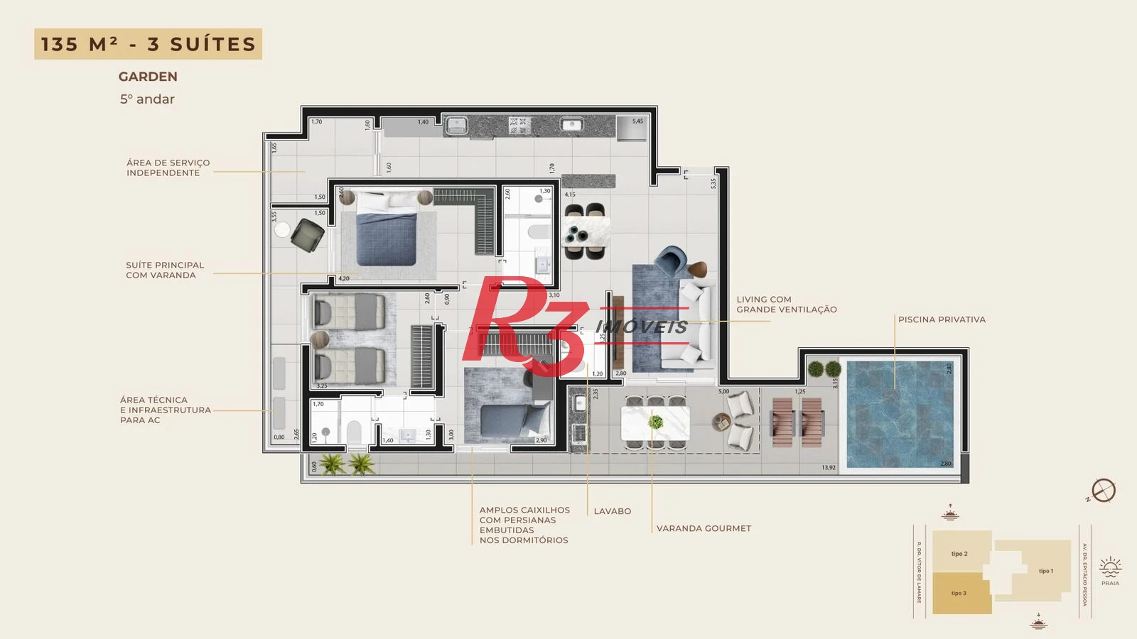 Apartamento Garden à venda, 135 m² por R$ 1.759.217,34 - Boqueirão - Santos/SP