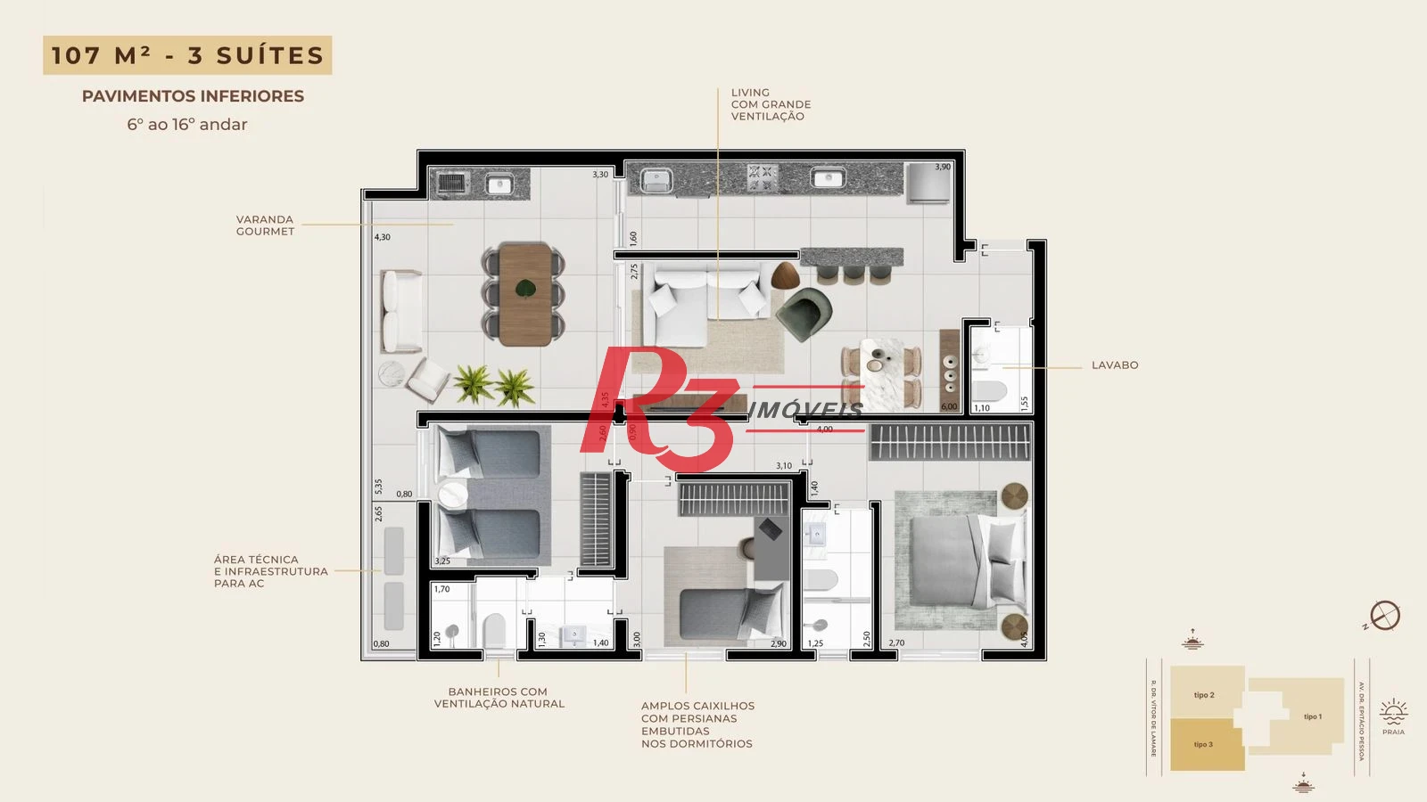 Apartamento com 2 dormitórios à venda, 106 m² por R$ 1.431.659,41 - Boqueirão - Santos/SP