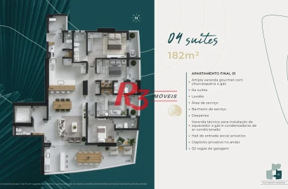 Apartamento à venda, 182 m² por R$ 2.493.987,72 - Ponta da Praia - Santos/SP