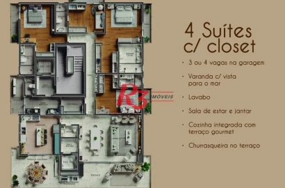 Apartamento com 4 dormitórios à venda, 295 m² por R$ 5.320.000,00 - Ponta da Praia - Santos/SP