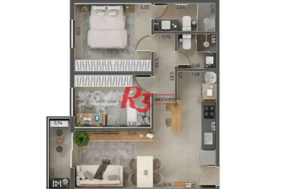 Apartamento com 2 dormitórios à venda, 56 m² por R$ 548409 - Macuco - Santos/SP